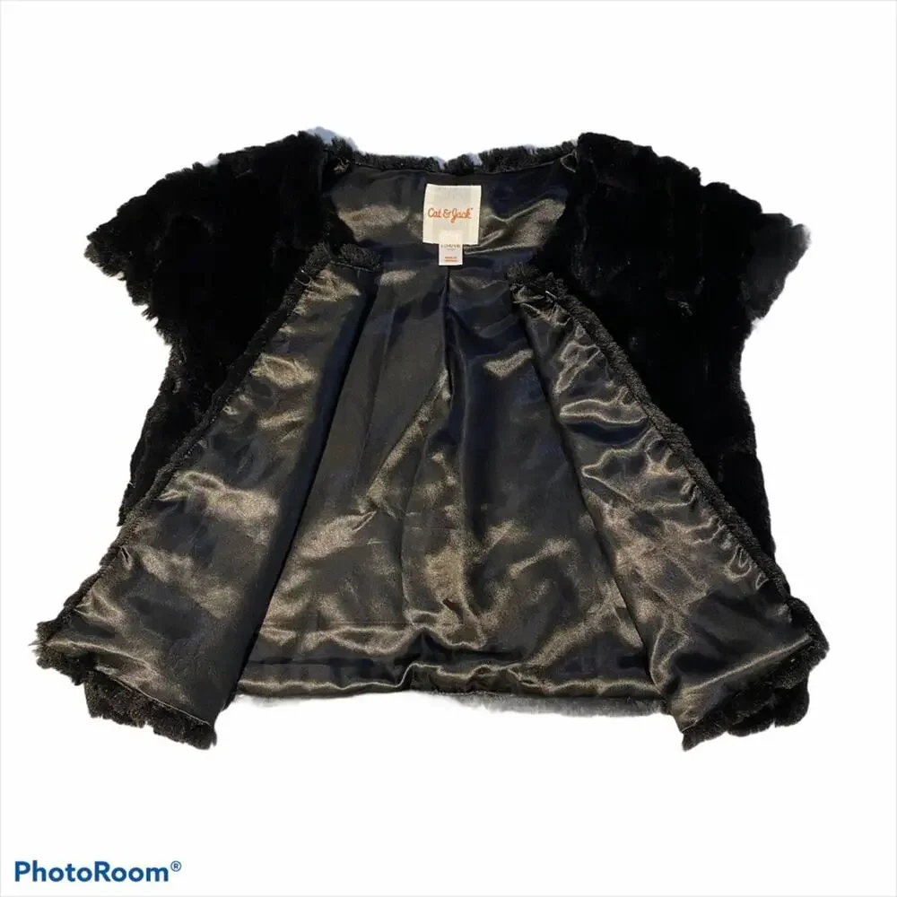 Cat Jack Vest Girls Size Large Faux Fur Black Ebony Special Occasion 10/12
